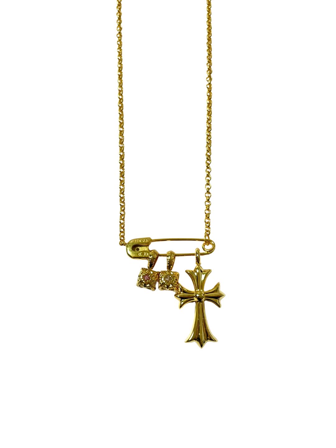 Chrome Hearts Gold Cross Pendant with Gemstones